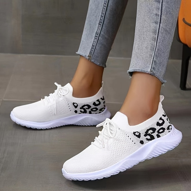 Tênis leve feminino de corrida e caminhada - leopardo casual