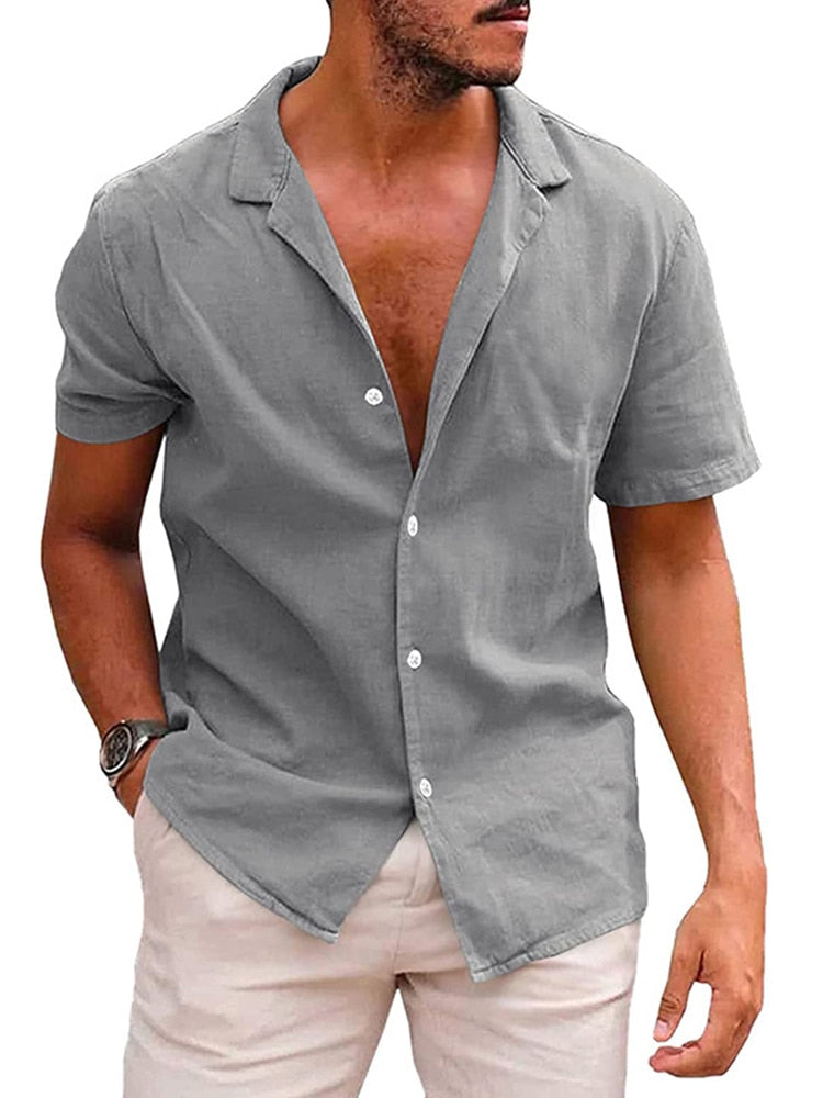 Camisa masculina casual de linho manga curta - leve e confortável