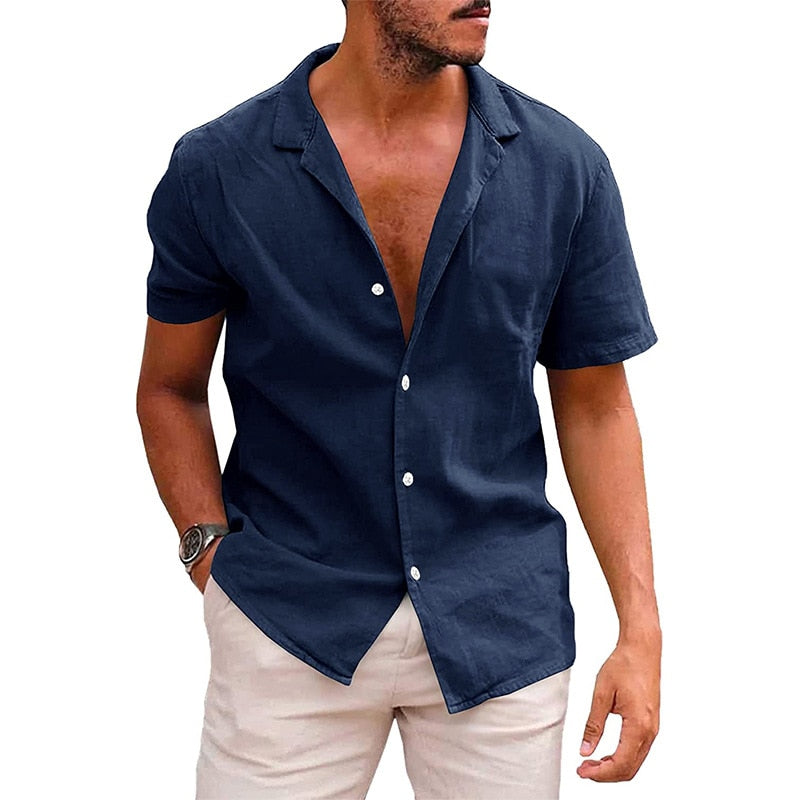 Camisa masculina casual de linho manga curta - leve e confortável