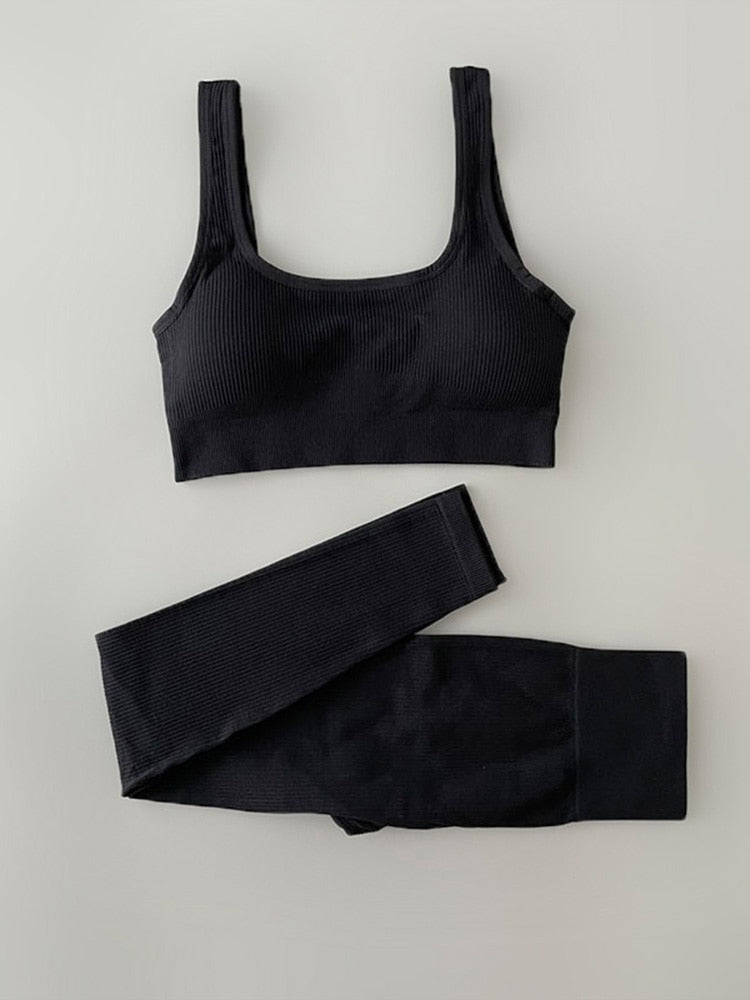 Conjunto sem costura para treinos - roupa para ginástica de cintura alta