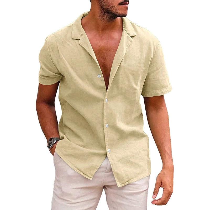 Camisa masculina casual de linho manga curta - leve e confortável