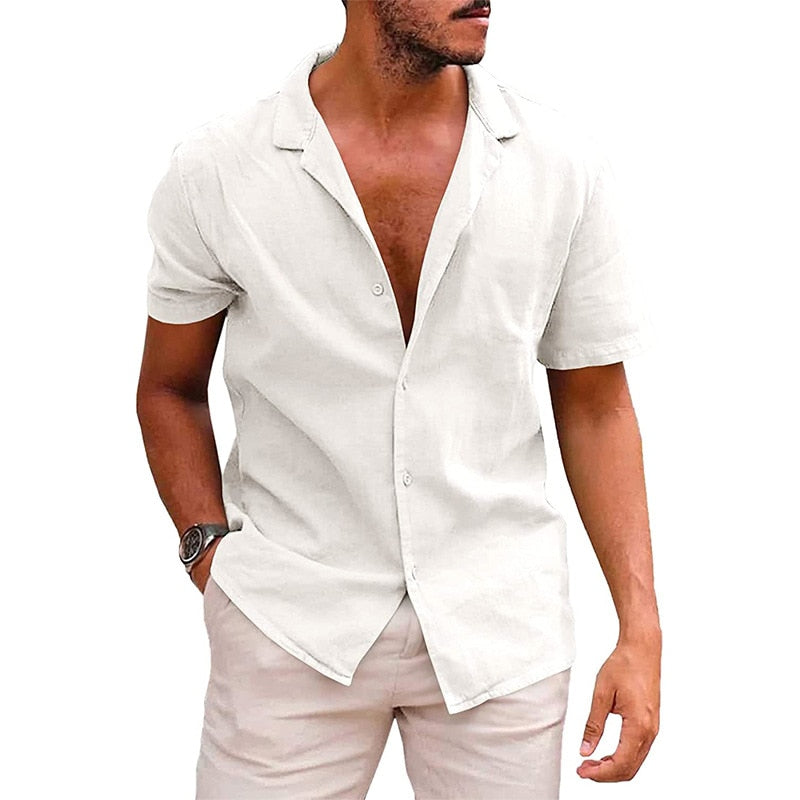 Camisa masculina casual de linho manga curta - leve e confortável