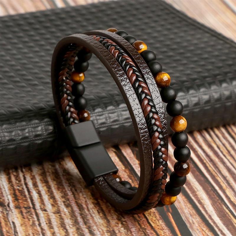 Pulseira de couro para homens, moda clássica e fivela magnética, presente de alta qualidade