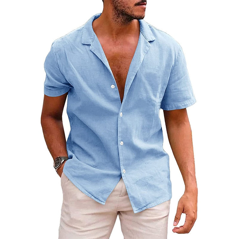 Camisa masculina casual de linho manga curta - leve e confortável