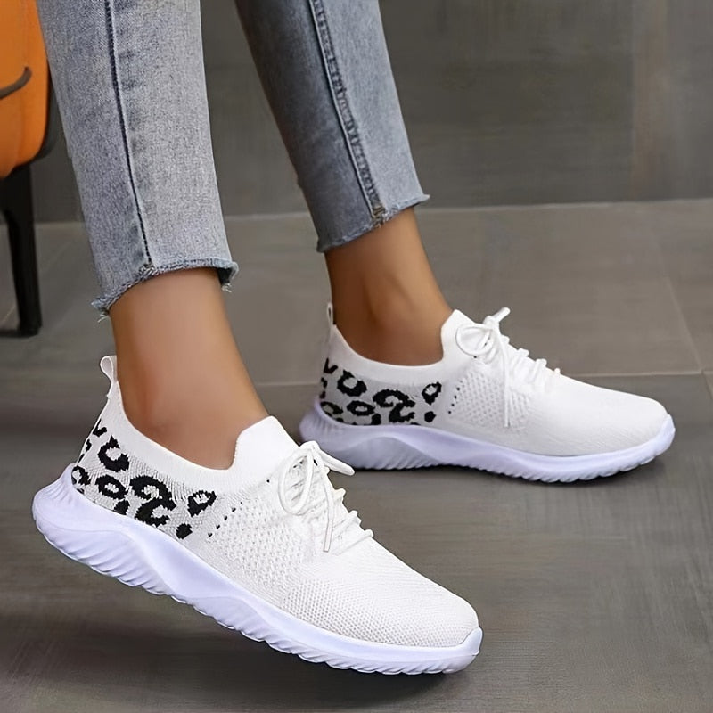 Tênis leve feminino de corrida e caminhada - leopardo casual