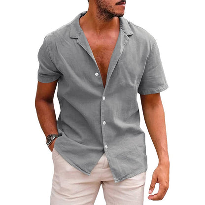 Camisa masculina casual de linho manga curta - leve e confortável