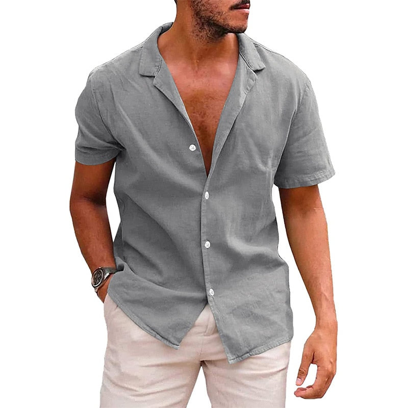 Camisa masculina casual de linho manga curta - leve e confortável