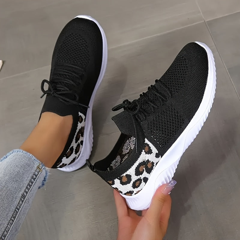 Tênis leve feminino de corrida e caminhada - leopardo casual