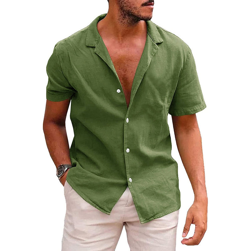 Camisa masculina casual de linho manga curta - leve e confortável