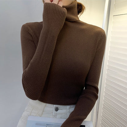 pulôver de gola alta feminina outono de malha macia elástico
