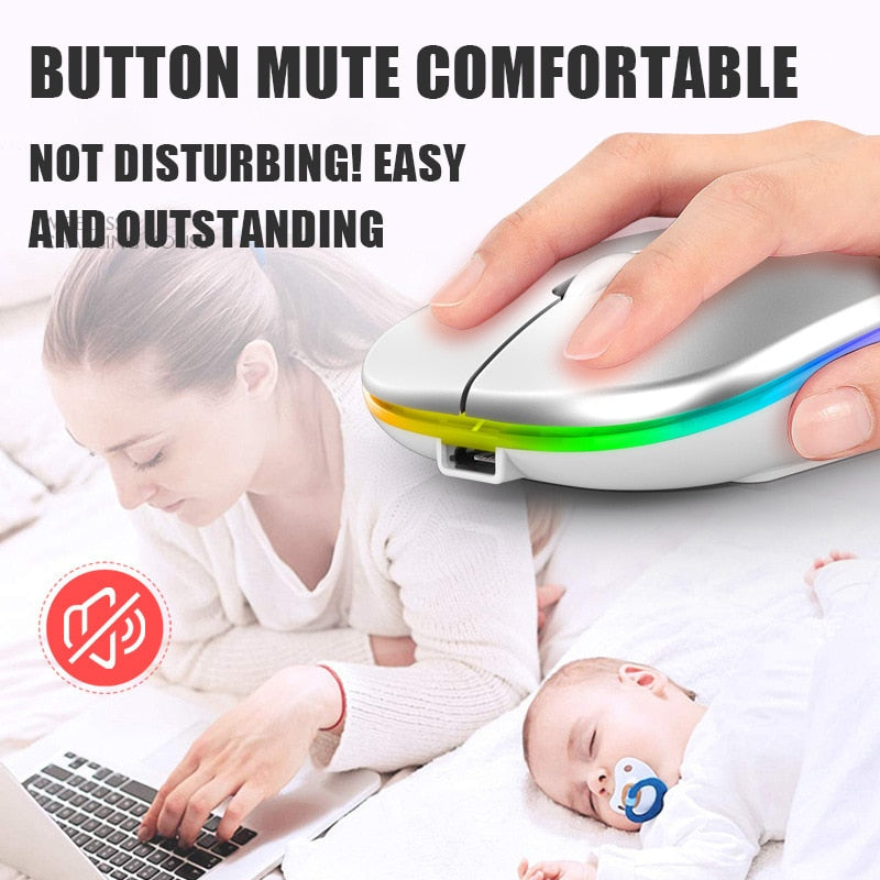 mouse sem fio carregamento luminoso 2.4g usb bluetooth