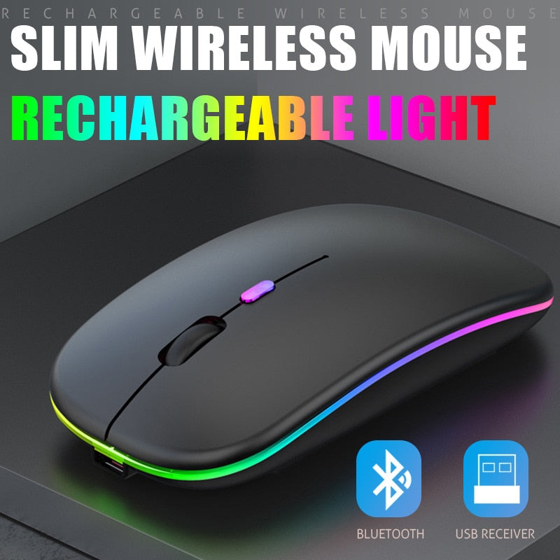 mouse sem fio carregamento luminoso 2.4g usb bluetooth