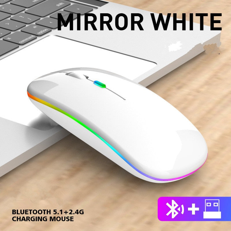 mouse sem fio carregamento luminoso 2.4g usb bluetooth