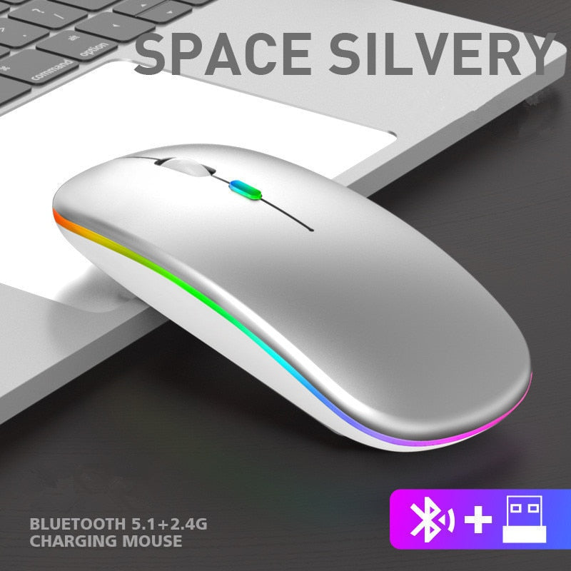 mouse sem fio carregamento luminoso 2.4g usb bluetooth