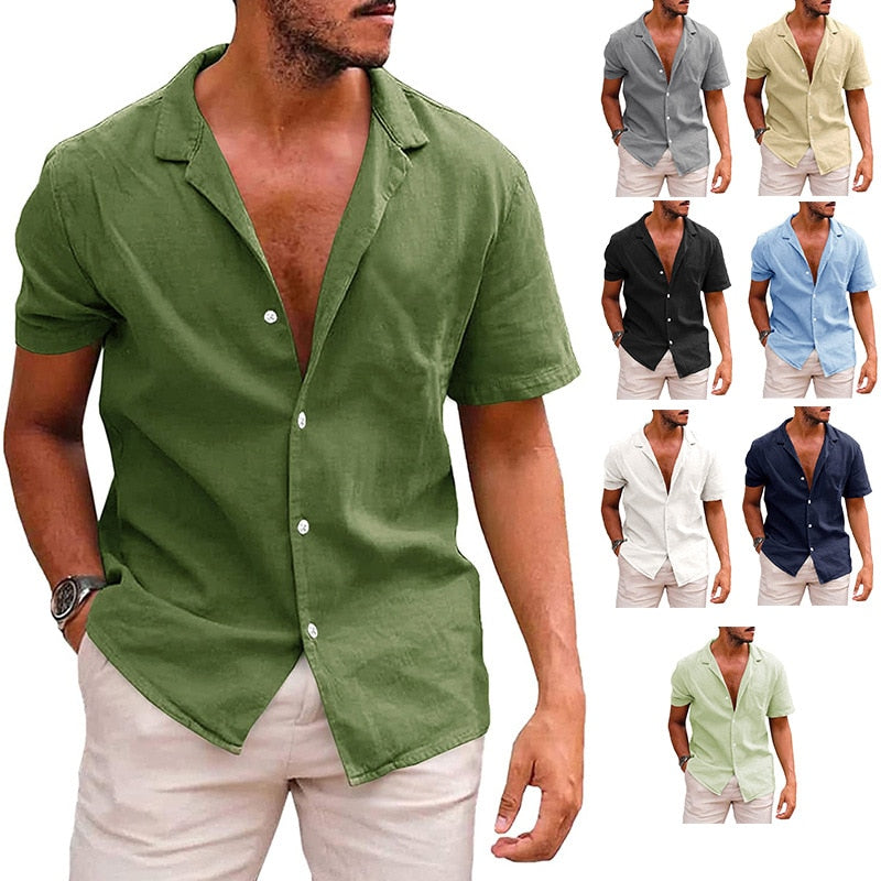 Camisa masculina casual de linho manga curta - leve e confortável