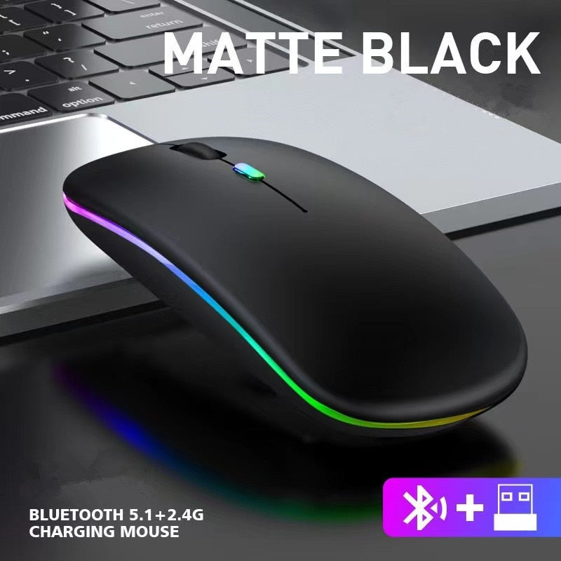 mouse sem fio carregamento luminoso 2.4g usb bluetooth