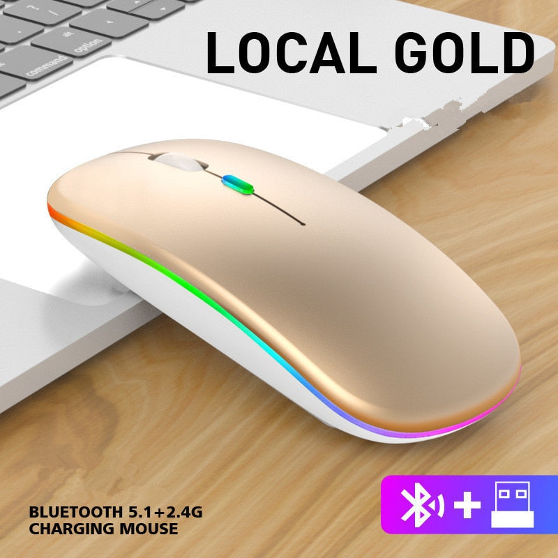 mouse sem fio carregamento luminoso 2.4g usb bluetooth