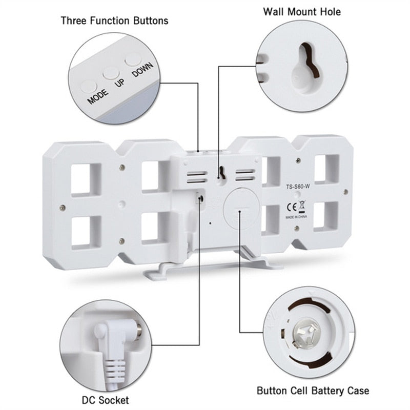 Led relógio digital multifuncional usb plug-in despertador eletrônico noite modo ajustável luminoso-relógio de parede e bancadad-decoração de casa